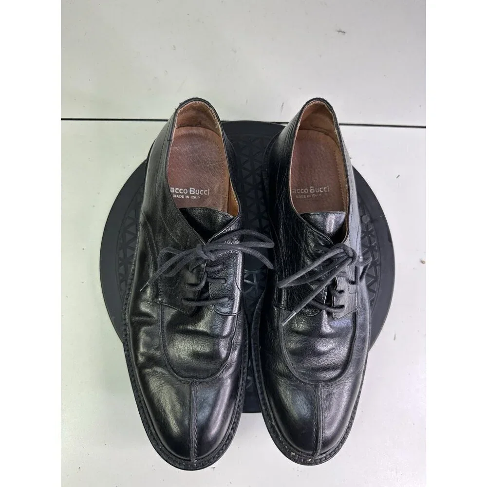 Bacco Bucci Oxford Shoes  Black Leather Split Toe Derby Dress Shoes Sz 9.5